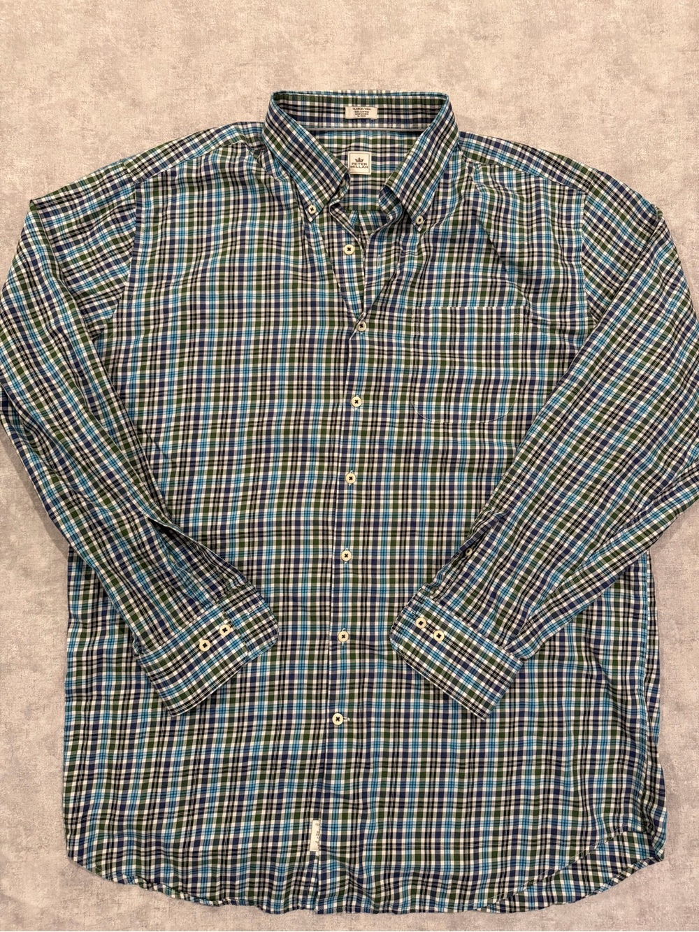 Peter Millar Blue and Green Plaid Button-Down Shirt